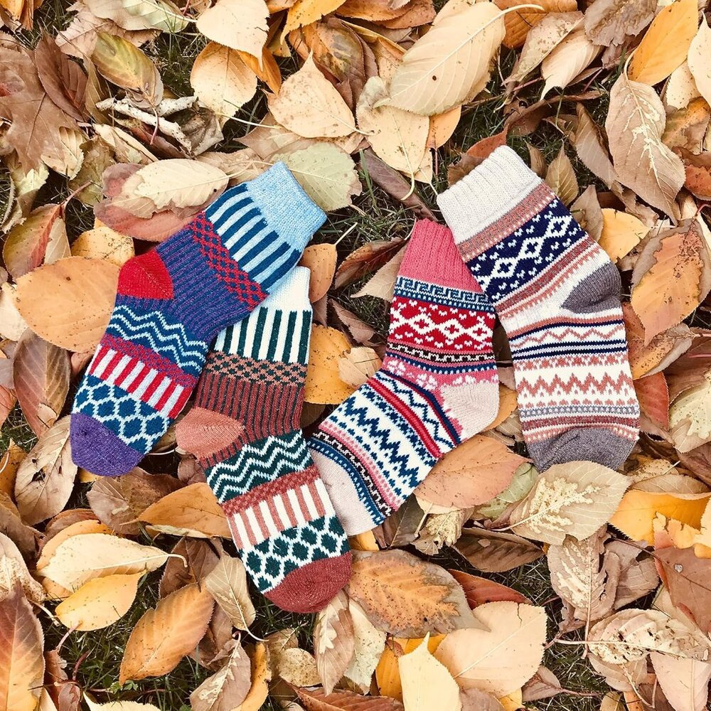 3-5 Pairs Womens Multicolor Fashion Warm Wool Cotton Thick Winter Crew Socks - Picture 5 of 8